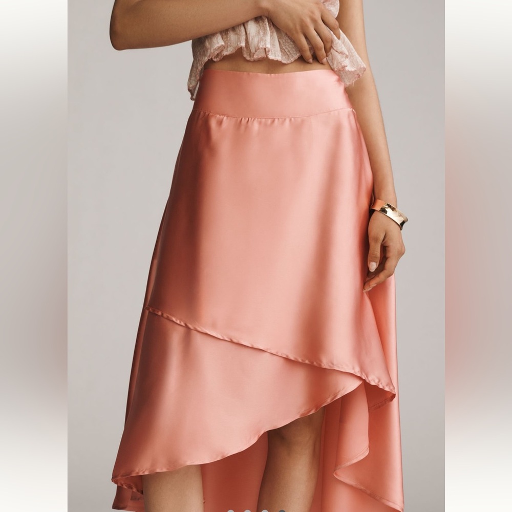 NWT Anthropologie silky tiered midi skirt in peachy pink, sz. 8 & 12 available - Picture 4 of 9